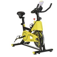 HOMCOM fietstrainer in hoogte verstelbare hometrainer fitness fiets rollertrainer met riemaandrijving LCD display staal ABS geel + zwart 50 x 100 x 101-113 cm