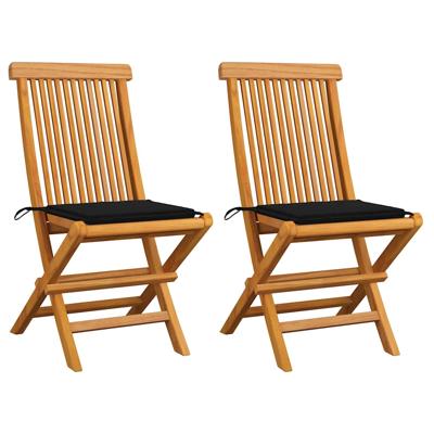 Tuinstoelen 2 st met zwarte kussens massief teakhout