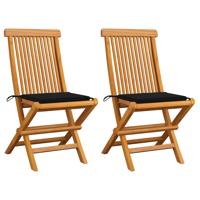 Tuinstoelen 2 st met zwarte kussens massief teakhout