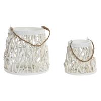 Kaarshouder Home ESPRIT Wit Hout Kristal 35 x 35 x 32 cm (2 Stuks)