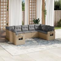 9-delige Loungeset met kussens poly rattan beige
