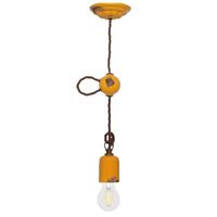 Pendel hanglamp porcelein geel met bruin textielsnoer 160cm E27