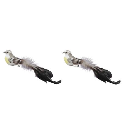 12x Grijze decoratie vogels op clip 21 cm