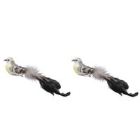 12x Grijze decoratie vogels op clip 21 cm