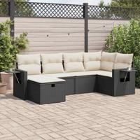 6-delige Loungeset met kussens poly rattan zwart