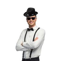 Carnaval verkleedset Gangster - hoed/bretels/bril/strikje - zwart - heren/dames - verkleedkleding