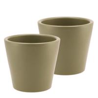 DK Design Bloempot/plantenpot - 2x - Vinci - olijfgroen mat - voor kamerplant - D13 x H15 cm