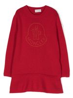 Moncler Enfant logo-embroidered virgin-wool knitted dress - Rouge