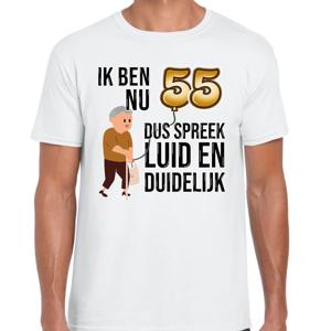 Cadeau T-shirt heren - leeftijd 55 jaar - wit - luid en duidelijk - verjaardagsfeest