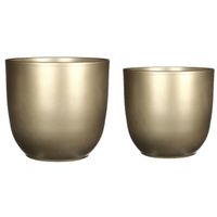 Plantenpot/bloempotten set - 4x stuks - keramiek - goud - D17 en D19 cm - thumbnail