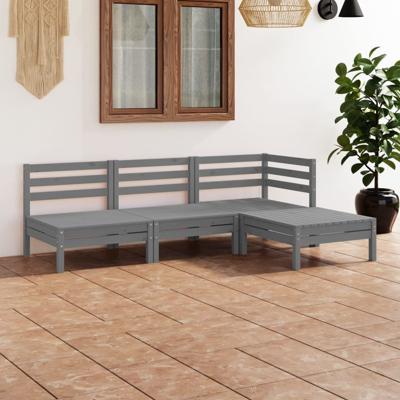 4-delige Loungeset massief grenenhout grijs