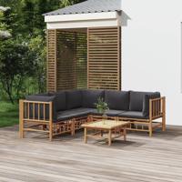 6-delige Loungeset met kussens bamboe donkergrijs
