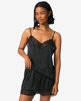 HEMA Damespyjama satijn met kant zwart (zwart)