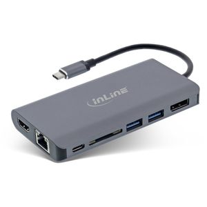 InLine 33277 notebook dock & poortreplicator Bedraad USB 3.2 Gen 2 (3.1 Gen 2) Type-C Grijs, Zwart