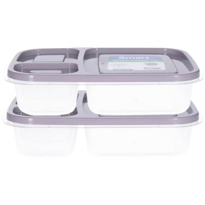Vershoudbakjes - 2x - 1.15L - 3-vaks - 23 cm - mealprep - bewaarbakjes - grijs