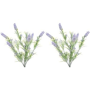 2x Groene/lilapaarse Lavandula/lavendel kunstplanten 44 cm bosje