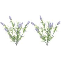 2x Groene/lilapaarse Lavandula/lavendel kunstplanten 44 cm bosje