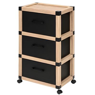 Opbergkastje op wielen met 3 lagen - beige/zwart - 46 x 32 x 85 cm - badkamer en meer