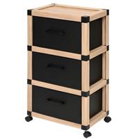 Opbergkastje op wielen met 3 lagen - beige/zwart - 46 x 32 x 85 cm - badkamer en meer