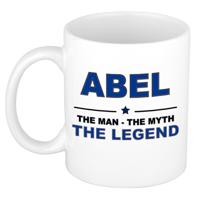 Abel cadeau mok - man myth legend - naam koffiemok / beker - wit en blauw - 300 ml