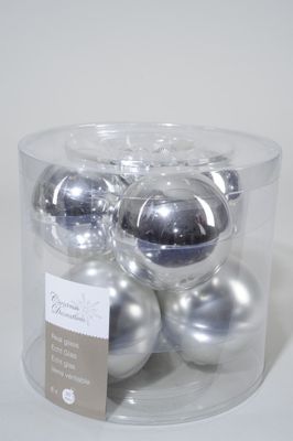 6 kerstballen zilver glans-mat 80 mm - Ksd