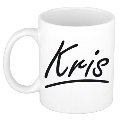 Kris Naam koffiemok - beker - met sierlijke letters - wit - 300 ml - Cadeau - Heren Kris Naam koffiemok - beker - met sierlijke letters - wit - 300 ml - Cadeau - Heren