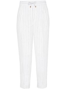 Brunello Cucinelli pantalon fuselé à rayures - Blanc