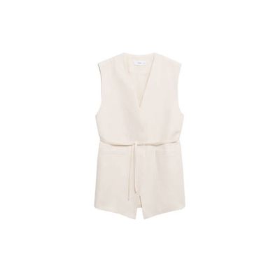 Mango gilet met ceintuur ecru