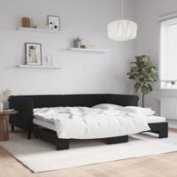 Slaapbank met onderschuifbed 100x200 cm fluweel zwart