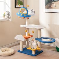 124 cm Krabpaal met Ruimtethema UFO-Zitstok Ruimtecapsule Sisal Krabpalen Wolken- en Sterrenplatforms Kattenkrabpaal Blauw