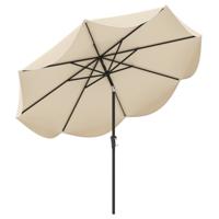 280 cm Terras Parasol met Zwengel Kanteling met Drukknop Marktparasol met Dubbele Luifel Robuust Buitenparasol Marineblauw/Beige