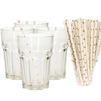 Set van 4x longdrink glazen en 100x duurzame papieren rietjes - 360 ml