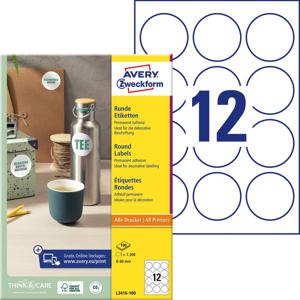 Avery-Zweckform L3416-100 Universele etiketten Ø 60 mm Papier Wit 1200 stuk(s) Permanent hechtend Inkjet, Laser (zwart/wit), Laser (kleur), Kopiëren