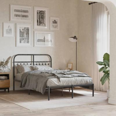 Bedframe met hoofdbord metaal zwart 120x200 cm