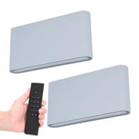 Set van 2 LED Wandlampen Dallas M - Grijs - 12 Watt 660 lumen - 3000K warm wit- Up & Down light - IP54 waterdicht - Incl. dimmer met afstandsbediening - Binnen & Buiten