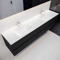 Mondiaz Vica Cloud badmeubel zwart mat 200 cm 4 lades solid surface dubbele spoelbak 2 kraangaten