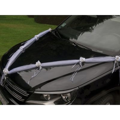 Trouwauto organza lint Rozen - Bruiloft - wit/creme - 2x stuks - just married