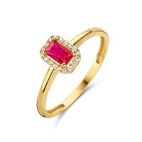 Ring Halo geelgoud zirconia rood-wit 7,5 mm