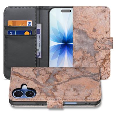 Apple iPhone 17 | Bookcase | Hoes Marmer Oranje Met Pasjes Apple iPhone 17 | Bookcase | Hoes Marmer Oranje Met Pasjes