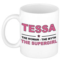 Naam cadeau mok/ beker Tessa The woman, The myth the supergirl 300 ml - Naam mokken