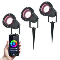 Set van 3 Sydney Smart prikspots - RGBWW - Wifi + Bluetooth - 5,5 Watt 400 lumen - IP65 Waterdicht - Bestuurbaar via app - Google Home, Amazon Alexa en Siri - Zwart - Tuinspots