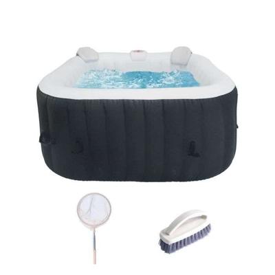 ALL-INCLUSIVE SPA KIT en accessoires: 4-persoons vierkante opblaasbare spa met 2 hoofdsteunen, filter, net, borstel, mat, afdekking