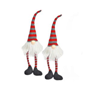 Set van 2x stuks pluche gnome/dwerg decoratie poppen/knuffels wit/rood/grijs 6 x 8 x 50 cm