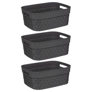 5Five Opbergmand/box van kunststof - 3x - grijs - 21 x 27 x 11 cm - 5 liter