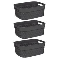 5Five Opbergmand/box van kunststof - 3x - grijs - 21 x 27 x 11 cm - 5 liter