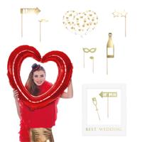 Foto prop set met frame - Verkleed accessoires - bruiloft thema - 14-delig - photo booth spullen