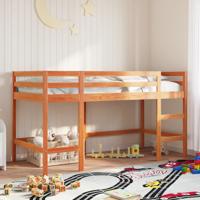 Kinderhoogslaper met ladder 90x200 cm massief grenenhout bruin