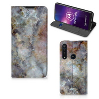 Motorola One Macro Standcase Marmer Grijs - thumbnail