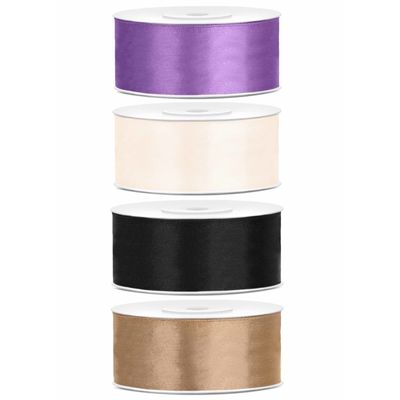 4x rollen satijnlint goud-zwart-wit-lila 2.5 cm x 25 meter