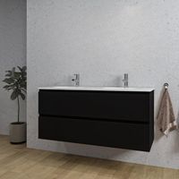 Adema Chaci Badkamermeubelset - 120x46x57cm - 2 ovale keramische wasbakken wit - 2 kraangaten - 2 lades - mat zwart SW1212777/SW718719
